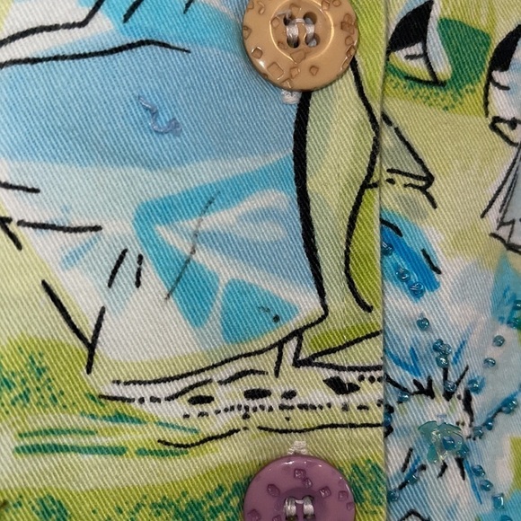 KEREN HERT Blue & Green Sailboat sequins Shirt Sz. S - Picture 15 of 17